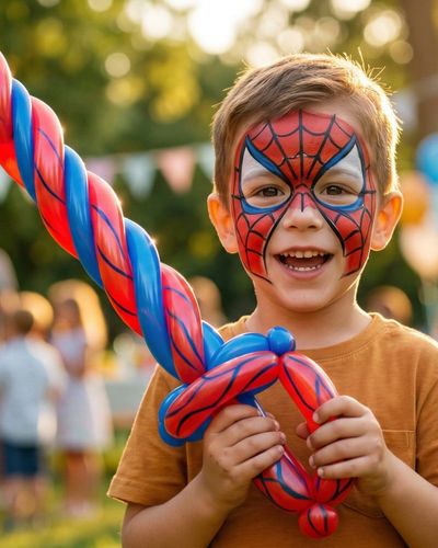 Niño con pintacaras de Spiderman y globoflexia