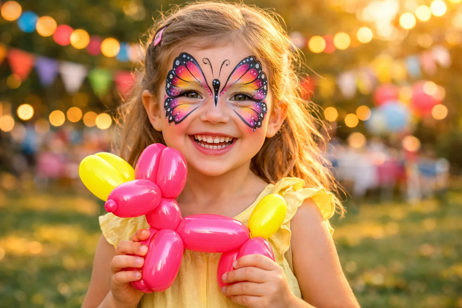 Niña con pintacaras y globoflexia